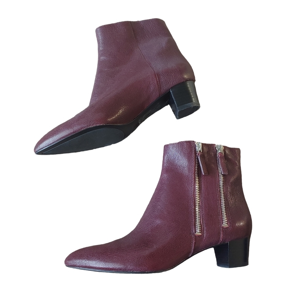Nine West Tunic zipper burgundy purple leather ankle booties women's size 6.5